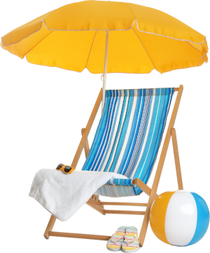 deckchair, beachball and sunglasses