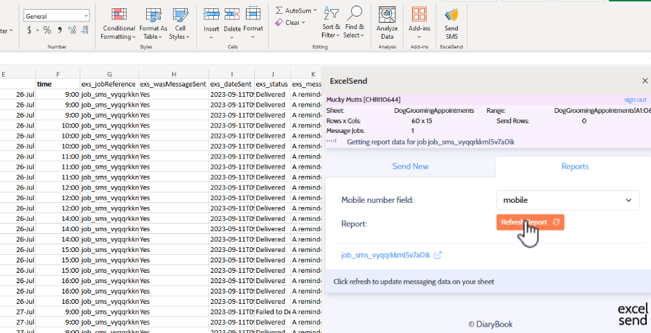 SMS text delivery and replies in Excel