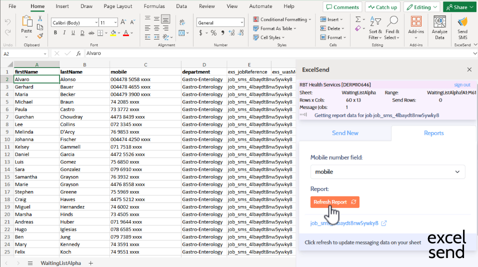 SMS text delivery and replies in Excel