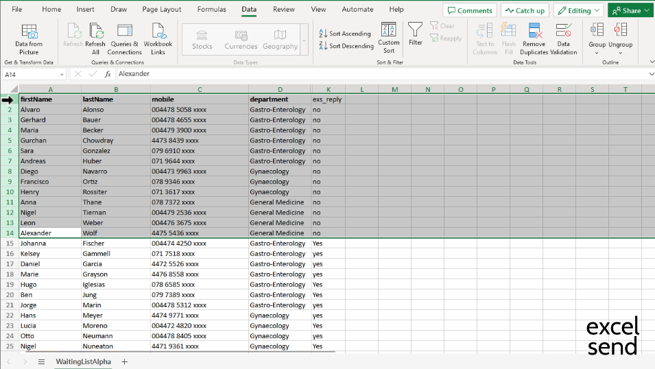 SMS text answers sorted in Excel